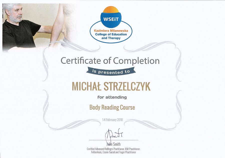 Certyfikat uczestnictwa w kursie Body Reading Course